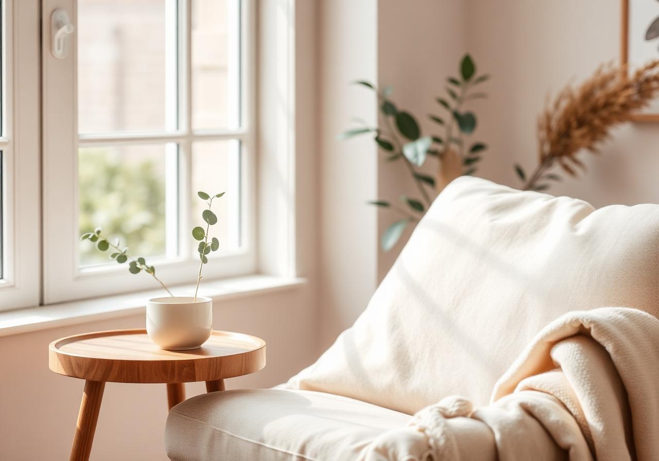 A calm modern therapy space with soft natural light